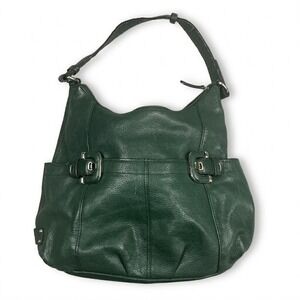 Tignanello Pebbled Leather Hobo Shoulder Bag Womens Green Silver Buckle Large